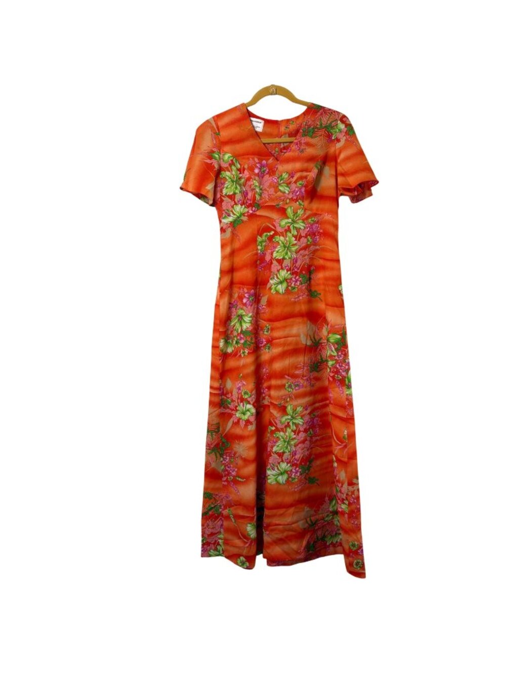 Royal Hawaiian Maxi Midi‎ Dress Womens 8 Orange Tropical Floral Hawaii Vintage